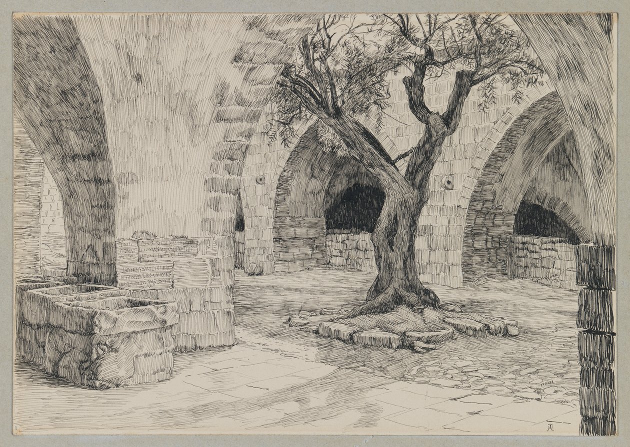 Udhus til det armenske kloster, Jerusalem, illustration fra Vor Herre Jesu Kristi liv (blæk på papir) af James Jacques Joseph Tissot