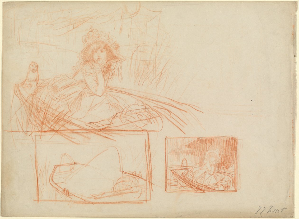 Eftertænksom pige på drift i en båd af James Jacques Joseph Tissot