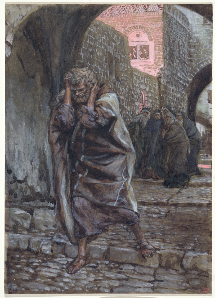 Peter gik ud og græd bittert, illustration til The Life of Christ, ca. 1886-94 (wc & gouache på pap) af James Jacques Joseph Tissot