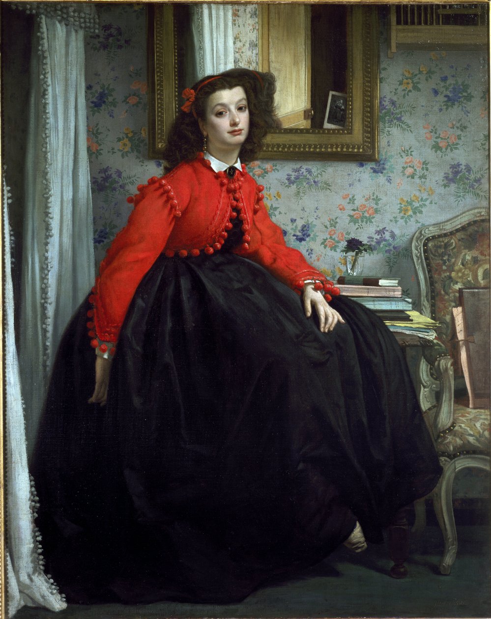 Portræt af Miss L.L., kaldet Pige med rød vest - Olie på lærred af James Jacques Joseph Tissot