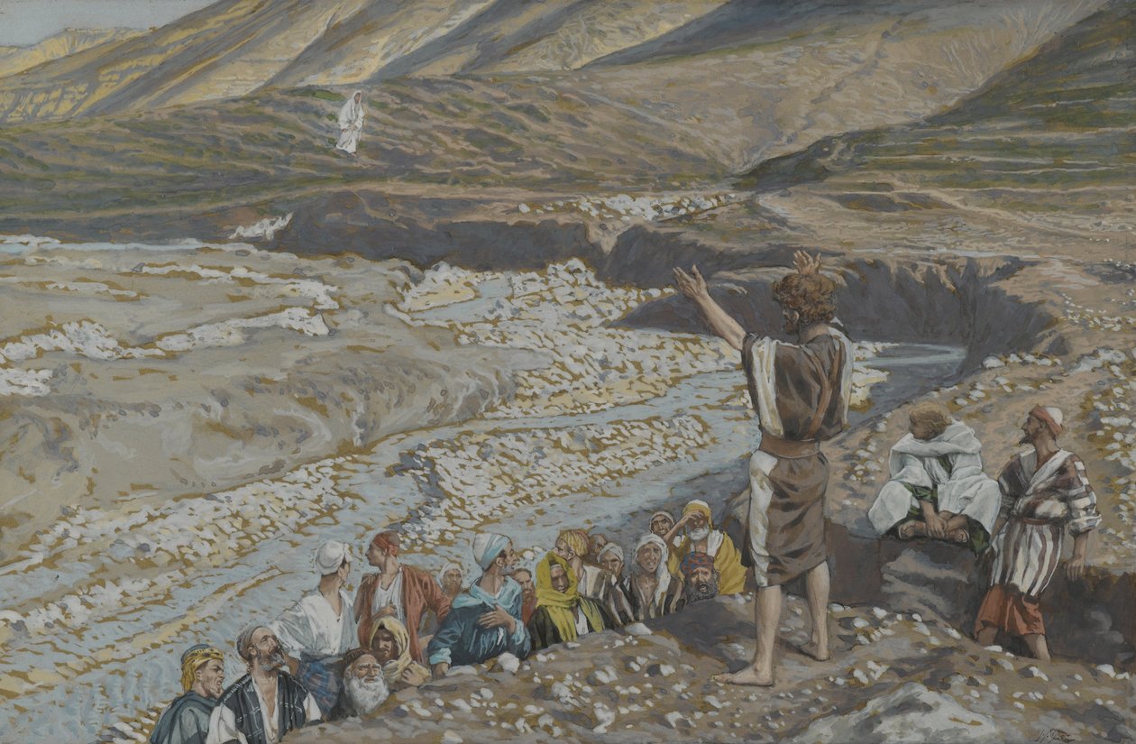Johannes Døberen ser Jesus fra Afar, illustration fra Vor Herre Jesu Kristi liv (wc over grafit på papir) af James Jacques Joseph Tissot