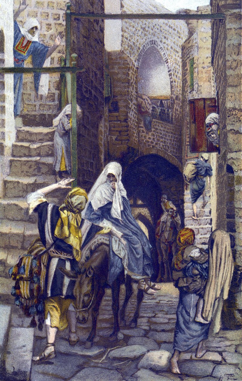 Saint Joseph søger logi i Betlehem - Saint Joseph søger logi i Bethlehem - fra "" Vor Herre Jesu Kristi liv"" - 1899 af James Tissot - Saint Joseph søger logi i Betleem - Vor Herre Jesu Kristi liv, af Jacques Joseph (Ja af James Jacques Joseph Tissot
