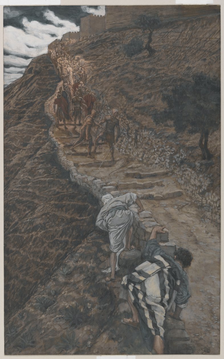 Sankt Peter og Sankt Johannes følger langvejs fra, illustration fra Vor Herre Jesu Kristi liv, 1886-94 (wc over grafit på papir) af James Jacques Joseph Tissot