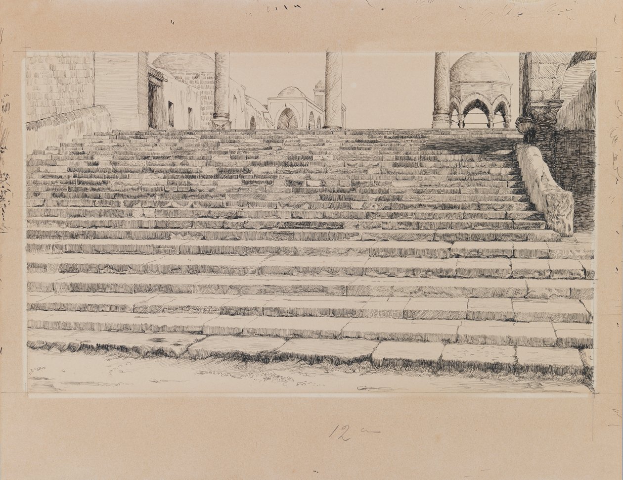 Trappe til domstolen i Haram, illustration fra Vor Herre Jesu Kristi liv (blæk og grafit på pap) af James Jacques Joseph Tissot