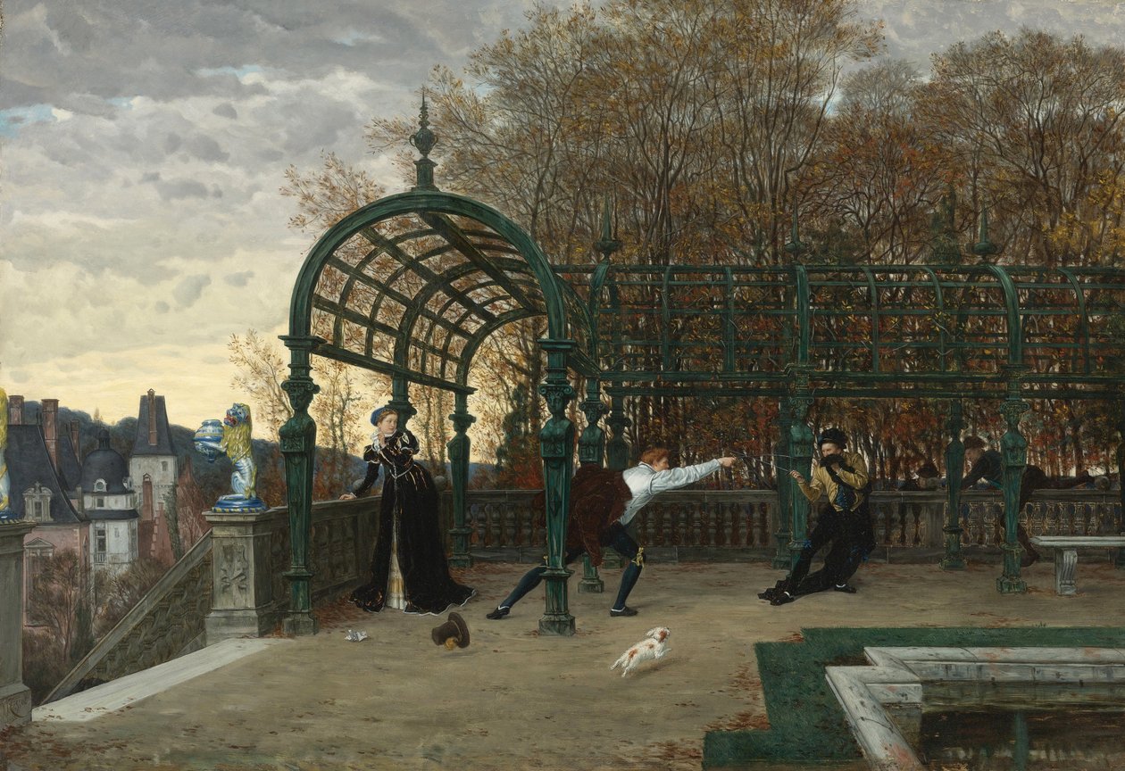 "Attempted Abduction" Maleri af James Jacques Joseph Tissot (1836-1902) 1865 Privat samling af James Jacques Joseph Tissot