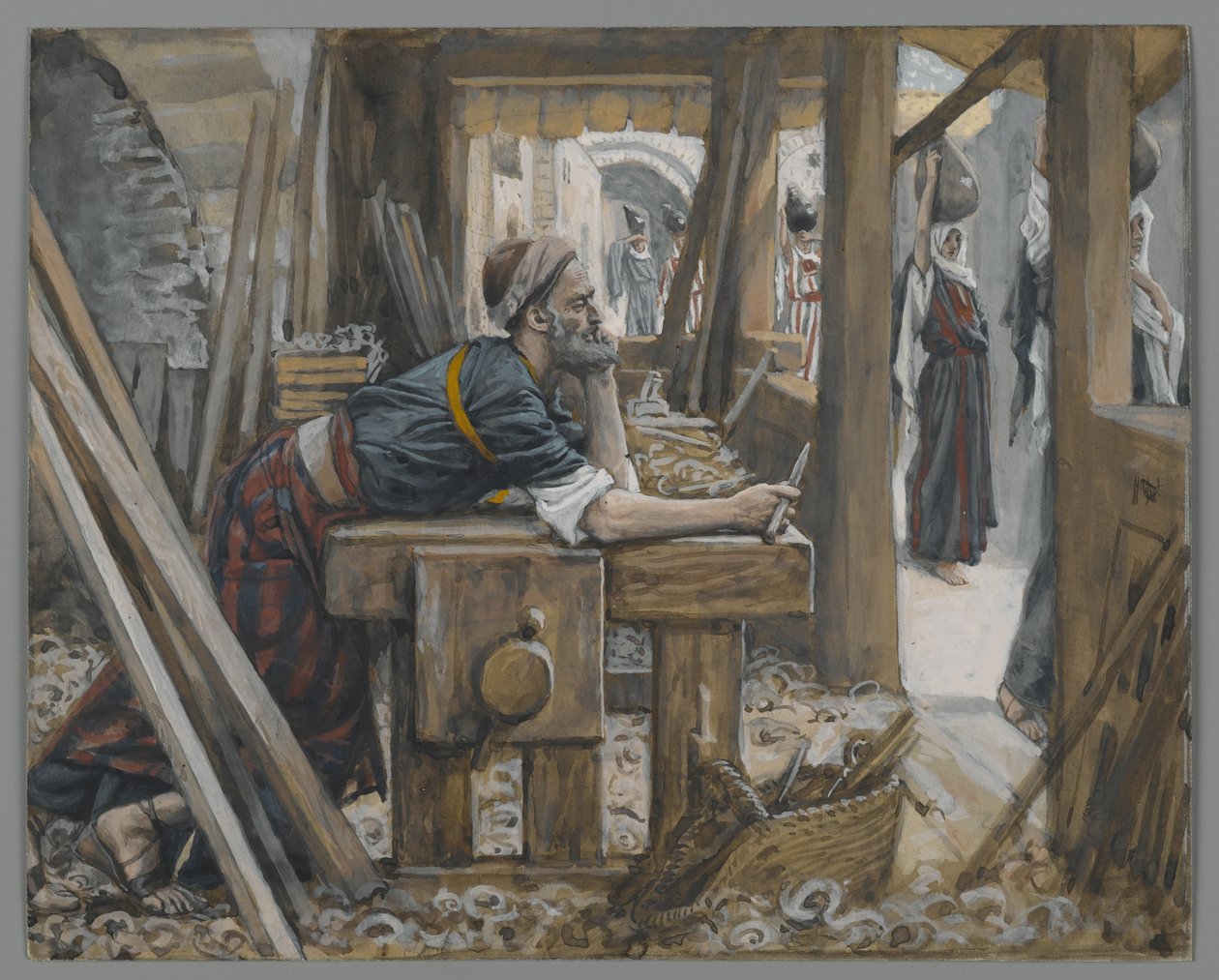 Sankt Josefs angst, illustration fra Vor Herre Jesu Kristi liv (wc over grafit på papir) af James Jacques Joseph Tissot