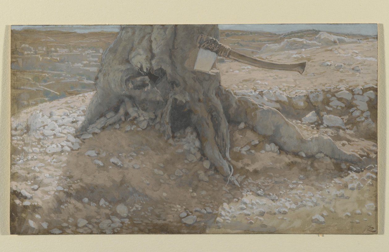 Øksen i træstammen, illustration fra Vor Herre Jesu Kristi liv (wc over grafit på papir) af James Jacques Joseph Tissot