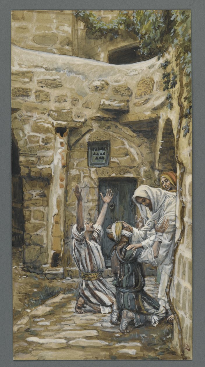 The Blind of Capernaum, illustration fra Vor Herre Jesu Kristi liv (wc over grafit på papir) af James Jacques Joseph Tissot