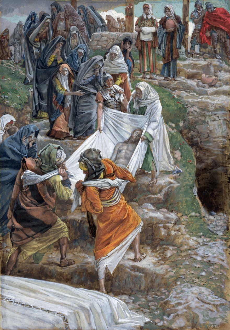 Jesu legeme båret til salvelsesstenen, illustration til The Life of Christ, ca. 1886-94 (wc & gouache på pap) af James Jacques Joseph Tissot