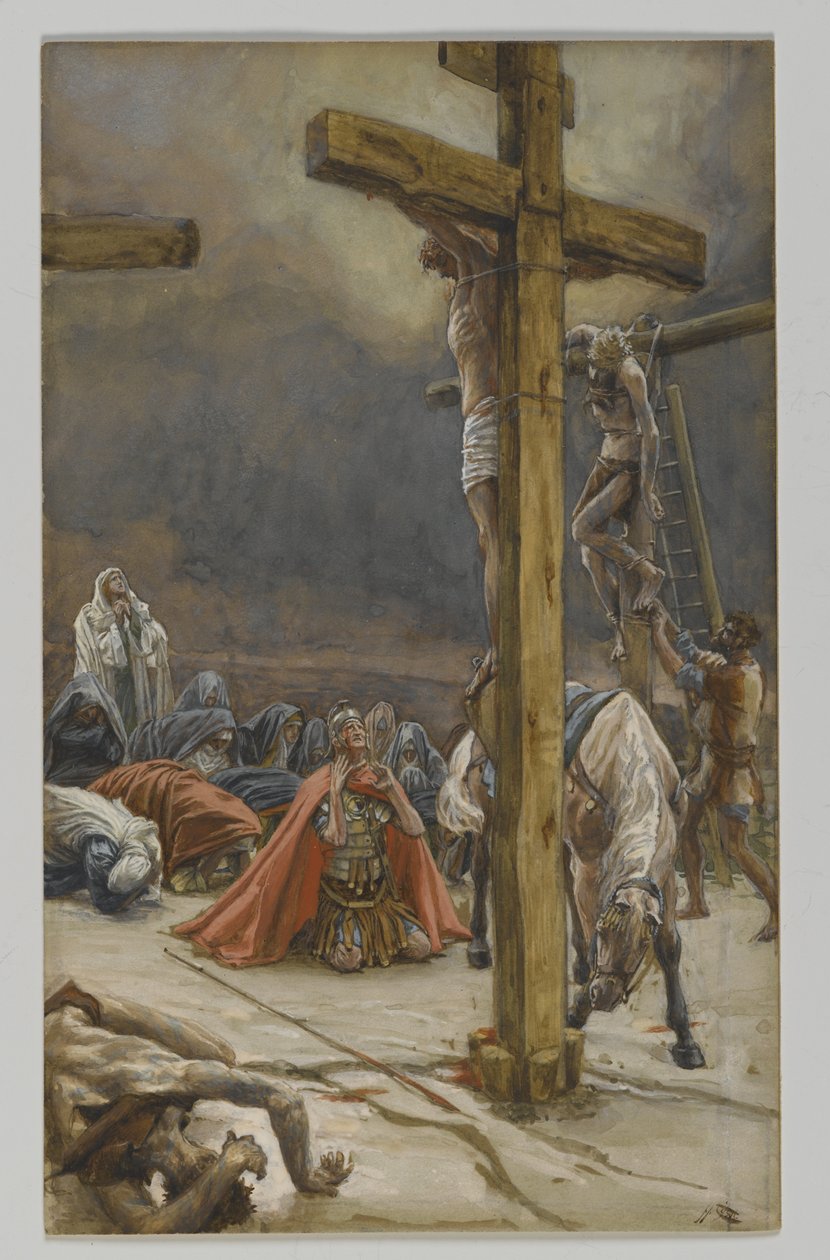 The Confession of Saint Longinus, illustration fra The Life of Our Lord Jesu Christ, 1886-94 (wc over grafit på papir) af James Jacques Joseph Tissot