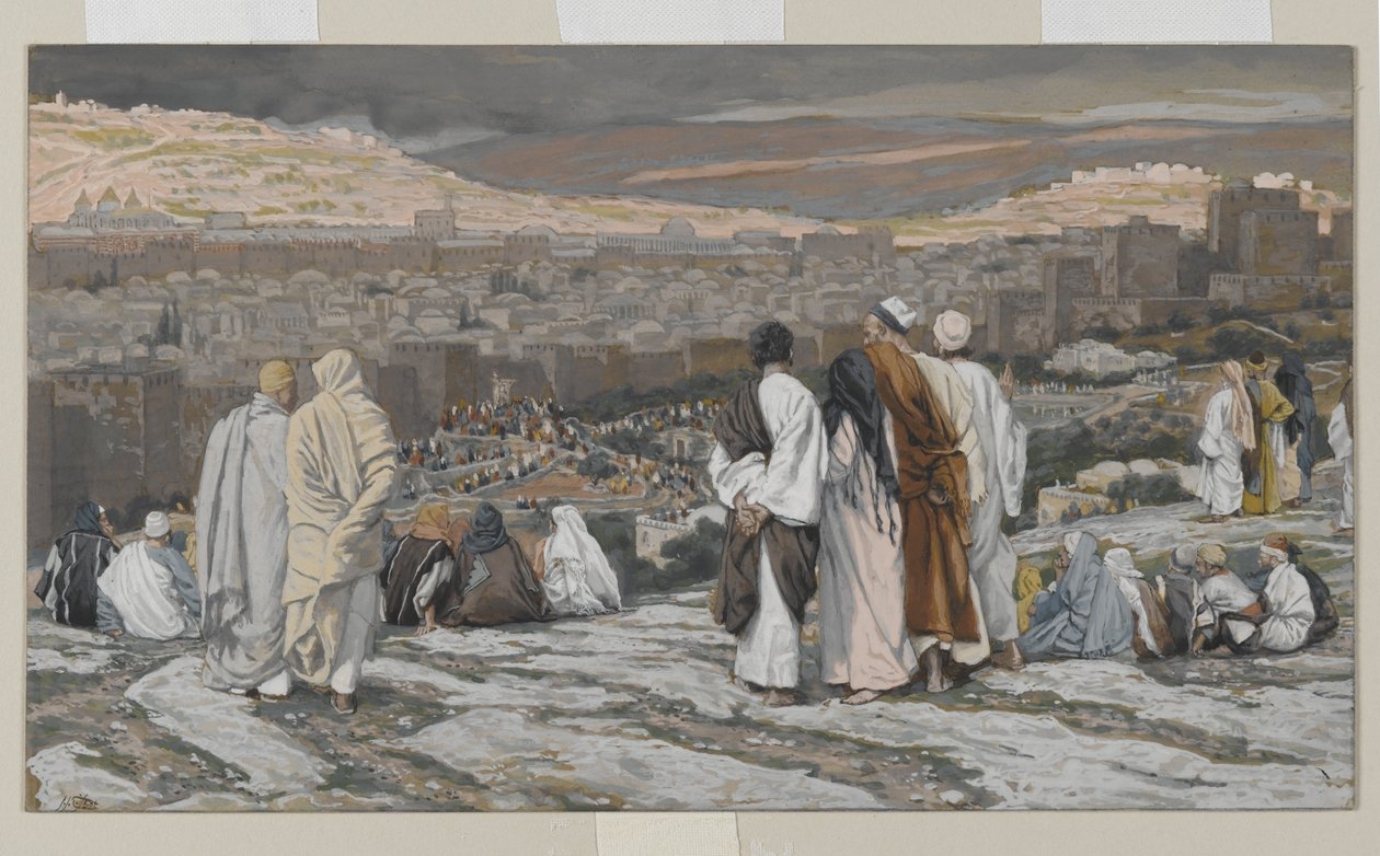 Disciplene, der har forladt deres gemmested Watch langvejs fra i Agony, illustration fra The Life of Our Lord Jesu Christ, 1886-94 (wc over grafit på papir) af James Jacques Joseph Tissot