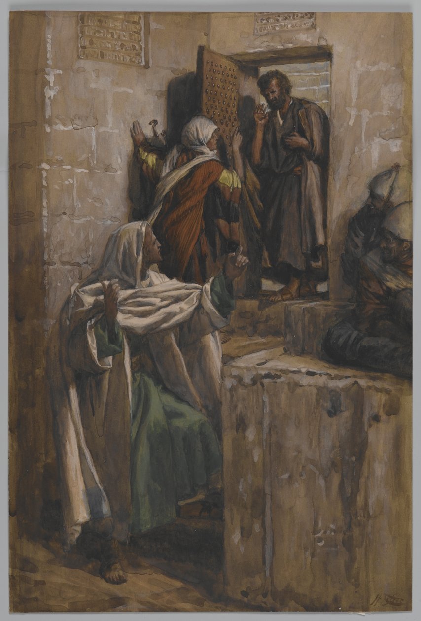 The First Denial of Saint Peter, illustration fra The Life of Our Lord Jesu Christ, 1886-94 (wc over grafit på papir) af James Jacques Joseph Tissot