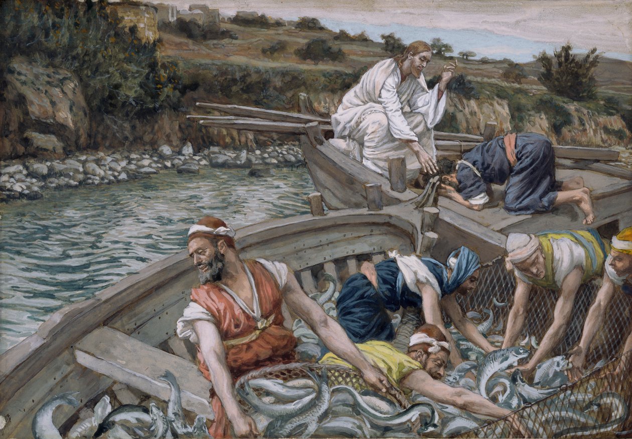 The First Miraculous Draft of Fish, illustration til The Life of Christ, ca. 1886-94 (wc & gouache på pap) af James Jacques Joseph Tissot