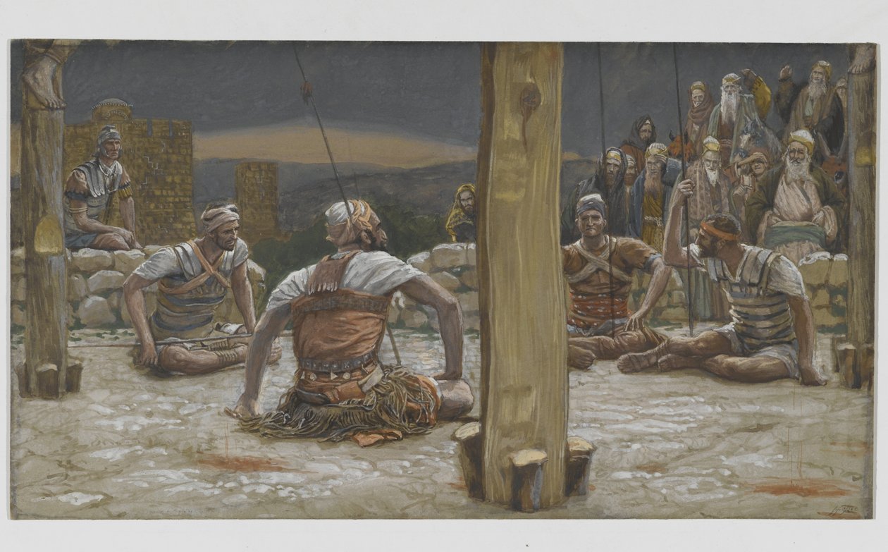 De fire vagter satte sig ned og så på ham, illustration fra Vor Herre Jesu Kristi liv, 1886-94 (wc over grafit på papir) af James Jacques Joseph Tissot