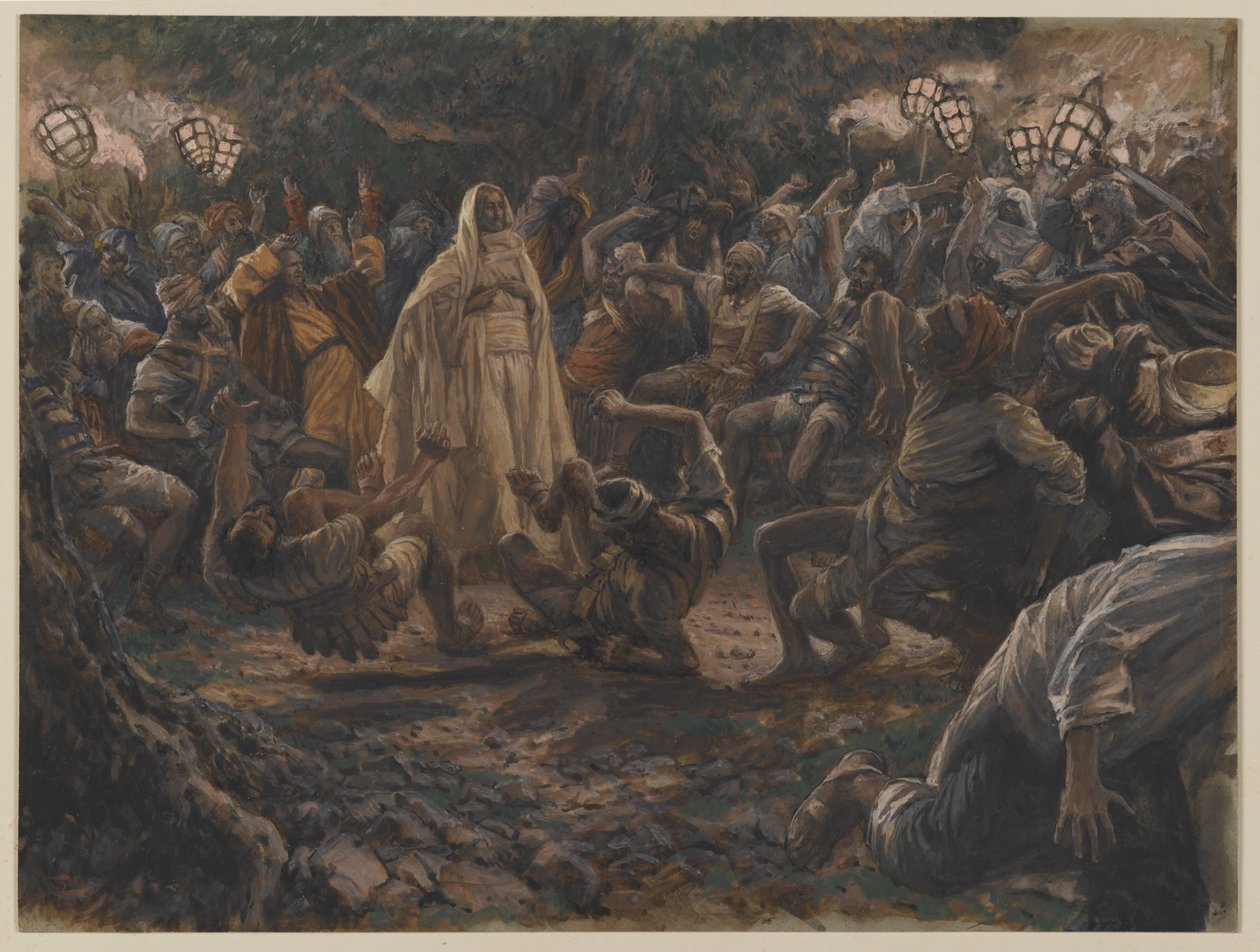 The Guards Falling Backwards, illustration fra The Life of Our Lord Jesus Christ, 1886-94 (wc over grafit på papir) af James Jacques Joseph Tissot