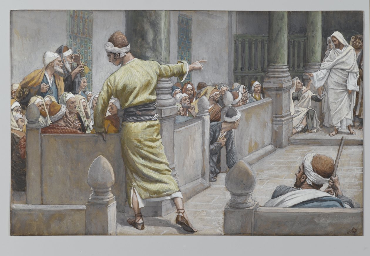 Den helbredte blinde mand fortæller sin historie til jøderne, illustration fra Vor Herre Jesu Kristi liv, 1886-96 (wc over grafit på papir) af James Jacques Joseph Tissot