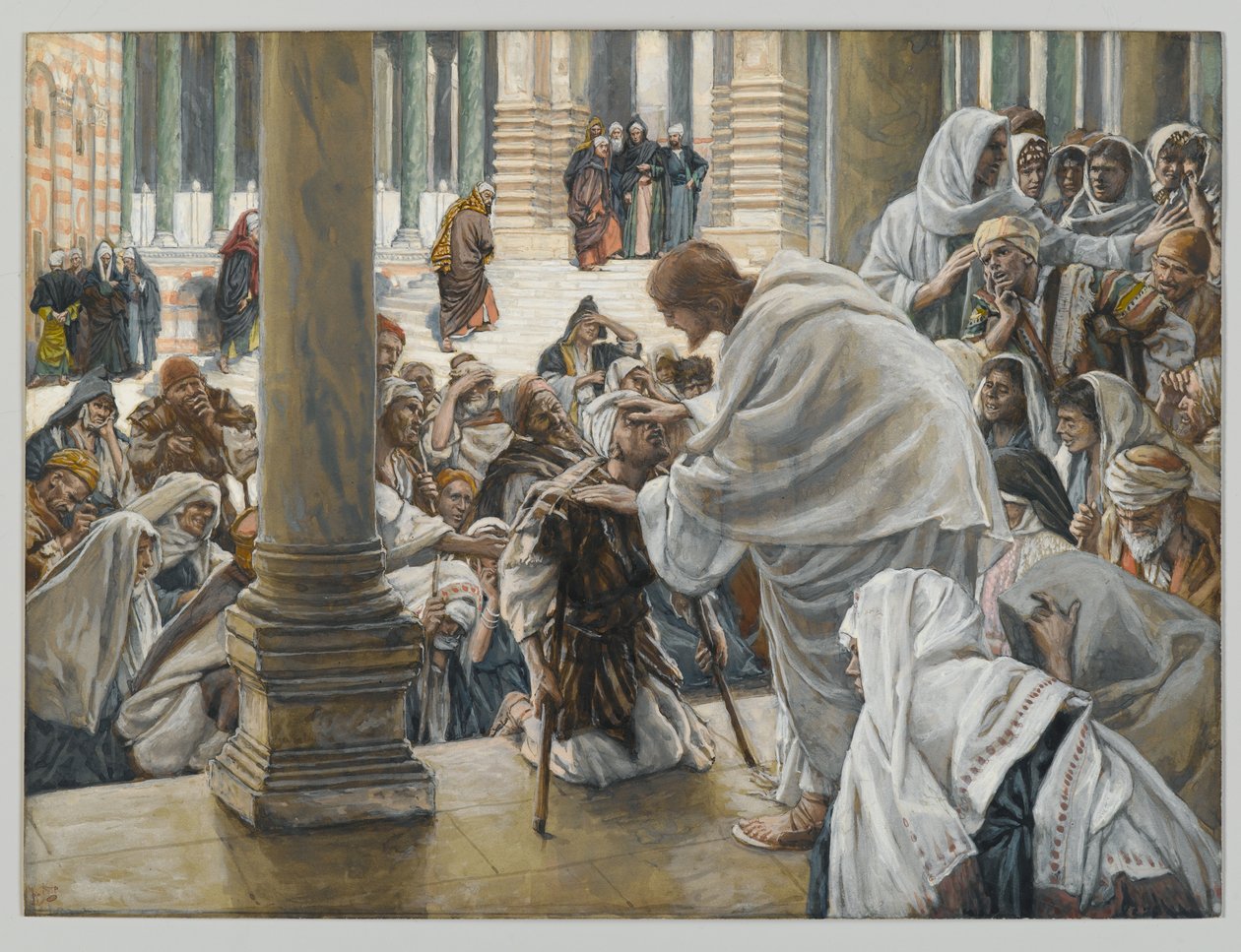 The Healing of the Lame in the Temple, illustration til The Life of Christ, c.1886-94 (wc & gouache på pap) af James Jacques Joseph Tissot