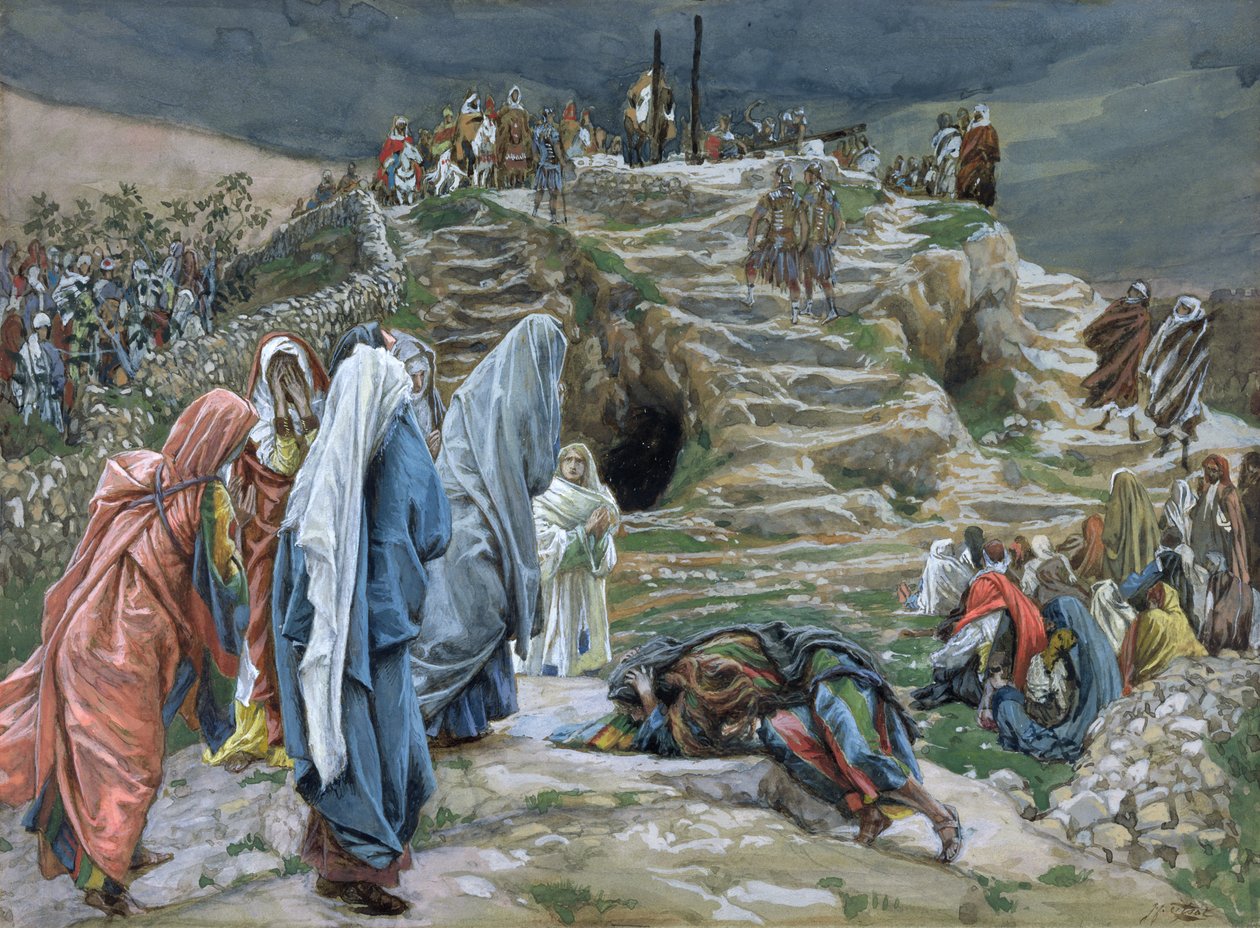 De hellige kvinder står langt væk og ser hvad der er gjort, illustration til The Life of Christ, ca. 1886-94 (wc & gouache på pap) af James Jacques Joseph Tissot