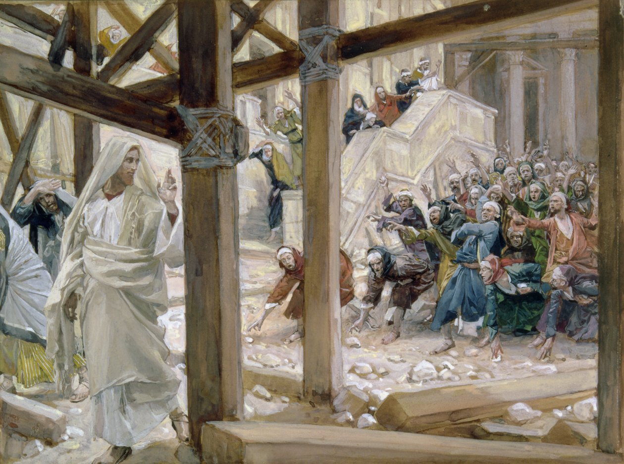 Jøderne tog sten for at kaste på ham, illustration til Kristi liv ca. 1886-96 (gouache på pap) af James Jacques Joseph Tissot