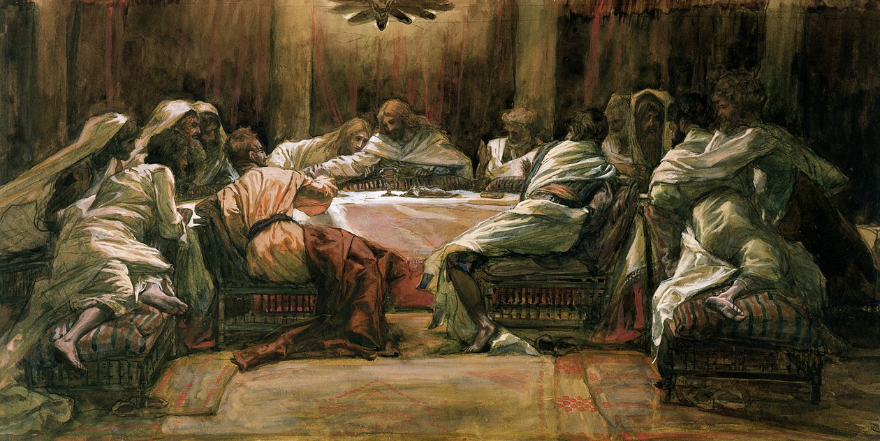 Den sidste nadver. Judas dypper sin hånd i fadet, illustration til The Life of Christ, ca. 1884-96 (wc & gouache på pap) af James Jacques Joseph Tissot