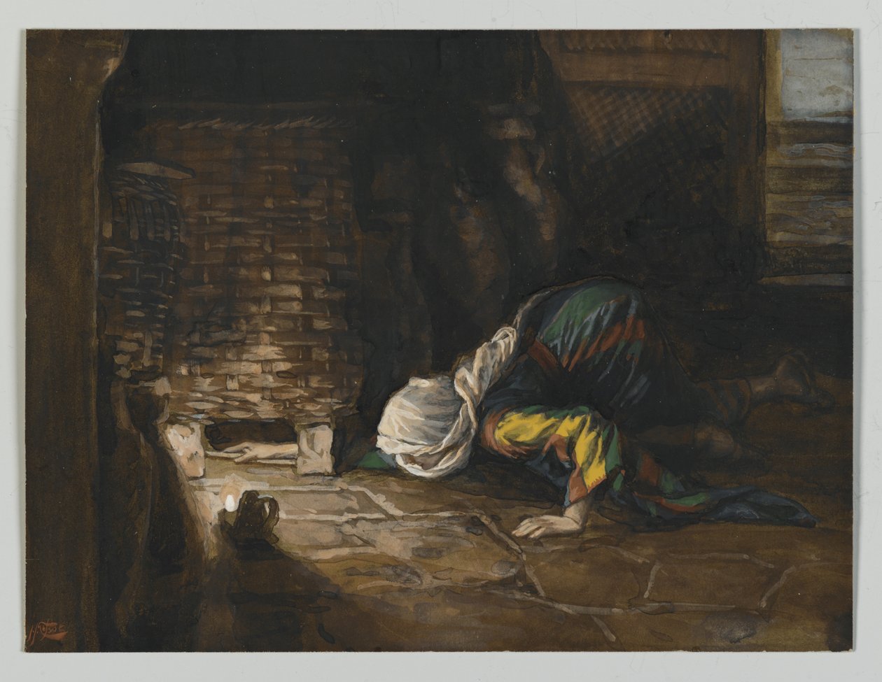 The Lost Drachma, illustration fra Vor Herre Jesu Kristi liv (wc over grafit på papir) (wc over grafit på papir) af James Jacques Joseph Tissot