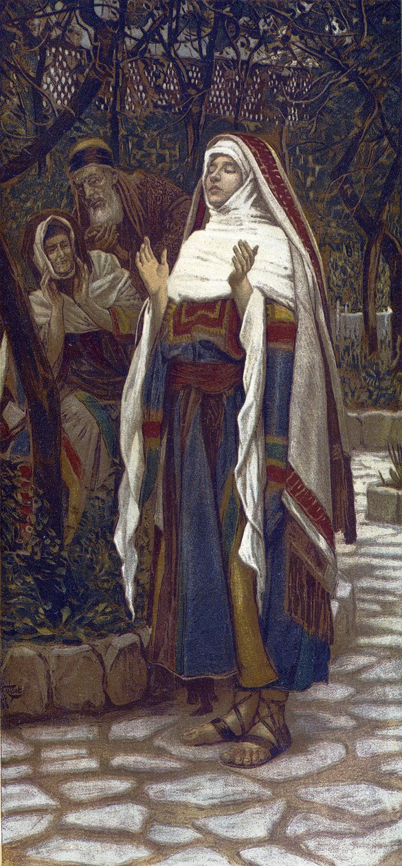 The Magnificat (lovsang sunget af Jomfru Maria efter Bebudelsen) - The "" Magnificat" - fra "" The Life of Our Lord Jesus Christ"" - 1899 af James Tissot - La vie de notre seigneur Jesus Christ, af Jacques Joseph (Jacques Joseph) Tissot dit af James Jacques Joseph Tissot