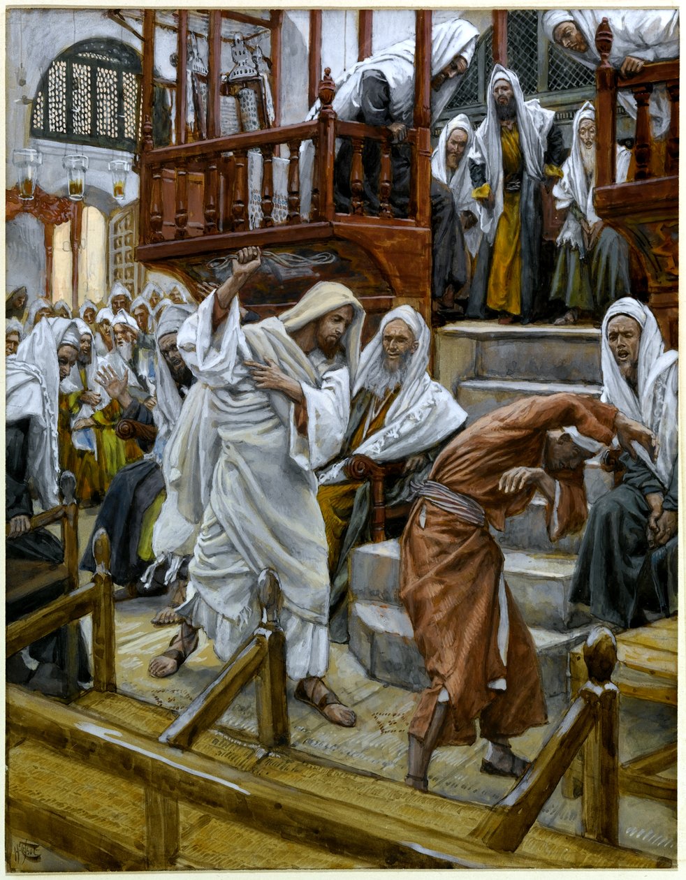 The Man Possessed of a Devil in the Synagogue, illustration til The Life of Christ, c.1884-96 (wc & gouache på pap) af James Jacques Joseph Tissot