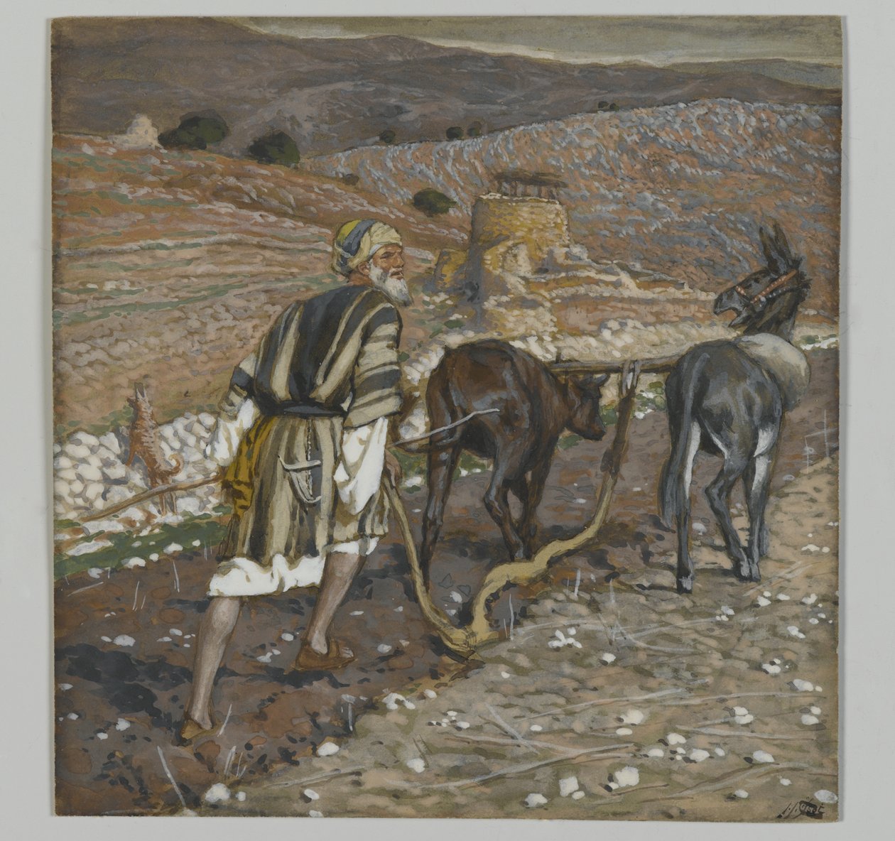 Manden ved ploven, illustration fra Vor Herre Jesu Kristi liv (wc over grafit på papir) af James Jacques Joseph Tissot