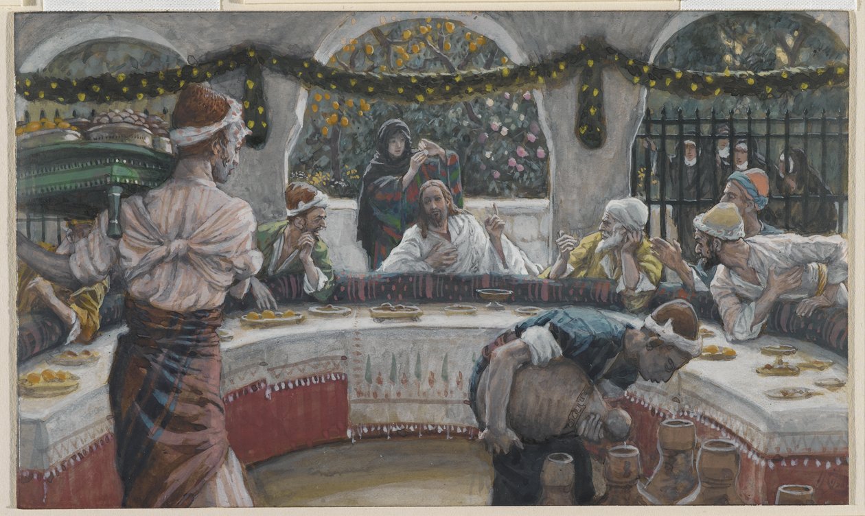 Måltidet i farisæerens hus, illustration fra Vor Herre Jesu Kristi liv (wc over grafit på papir) af James Jacques Joseph Tissot