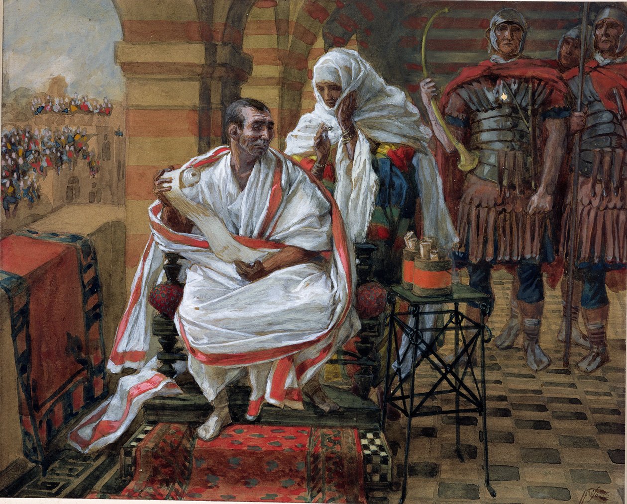 The Message of Pilates Wife, illustration til The Life of Christ, ca. 1886-94 (wc & gouache på pap) af James Jacques Joseph Tissot