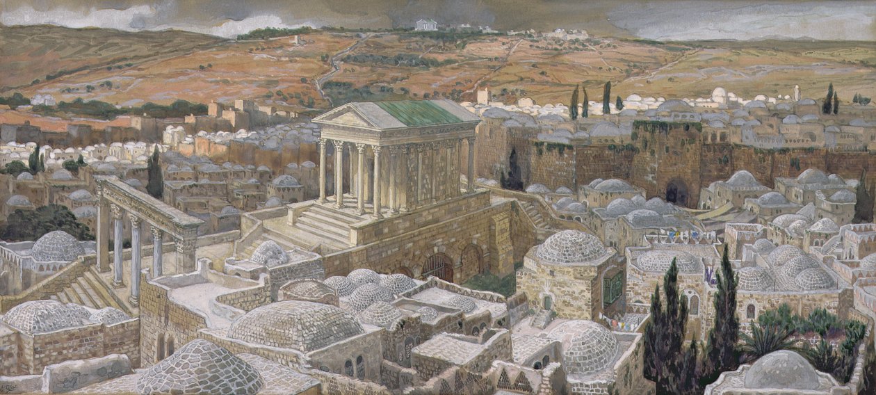 Det hedenske tempel bygget af Hadrian på Golgata, illustration til The Life of Christ, ca. 1886-94 (wc & gouache på pap) af James Jacques Joseph Tissot