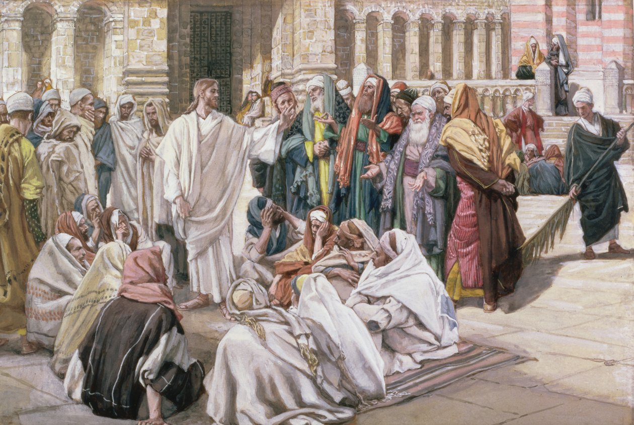 Farisæerne stiller spørgsmål til Jesus, illustration til The Life of Christ, ca. 1886-96 (gouache på pap) af James Jacques Joseph Tissot