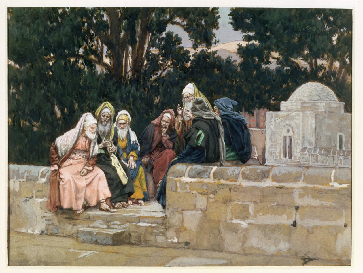 Farisæerne og herodianerne, illustration til Kristi liv, ca. 1886-96 (gouache på pap) af James Jacques Joseph Tissot