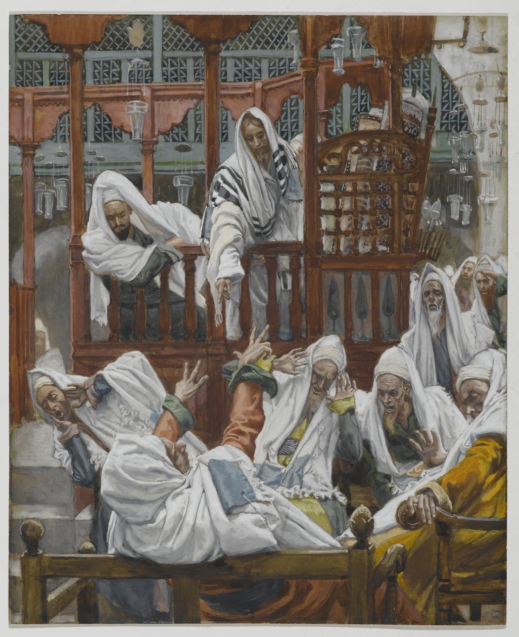 Den besatte mand i synagogen, illustration fra Vor Herre Jesu Kristi liv (wc over grafit på papir) af James Jacques Joseph Tissot