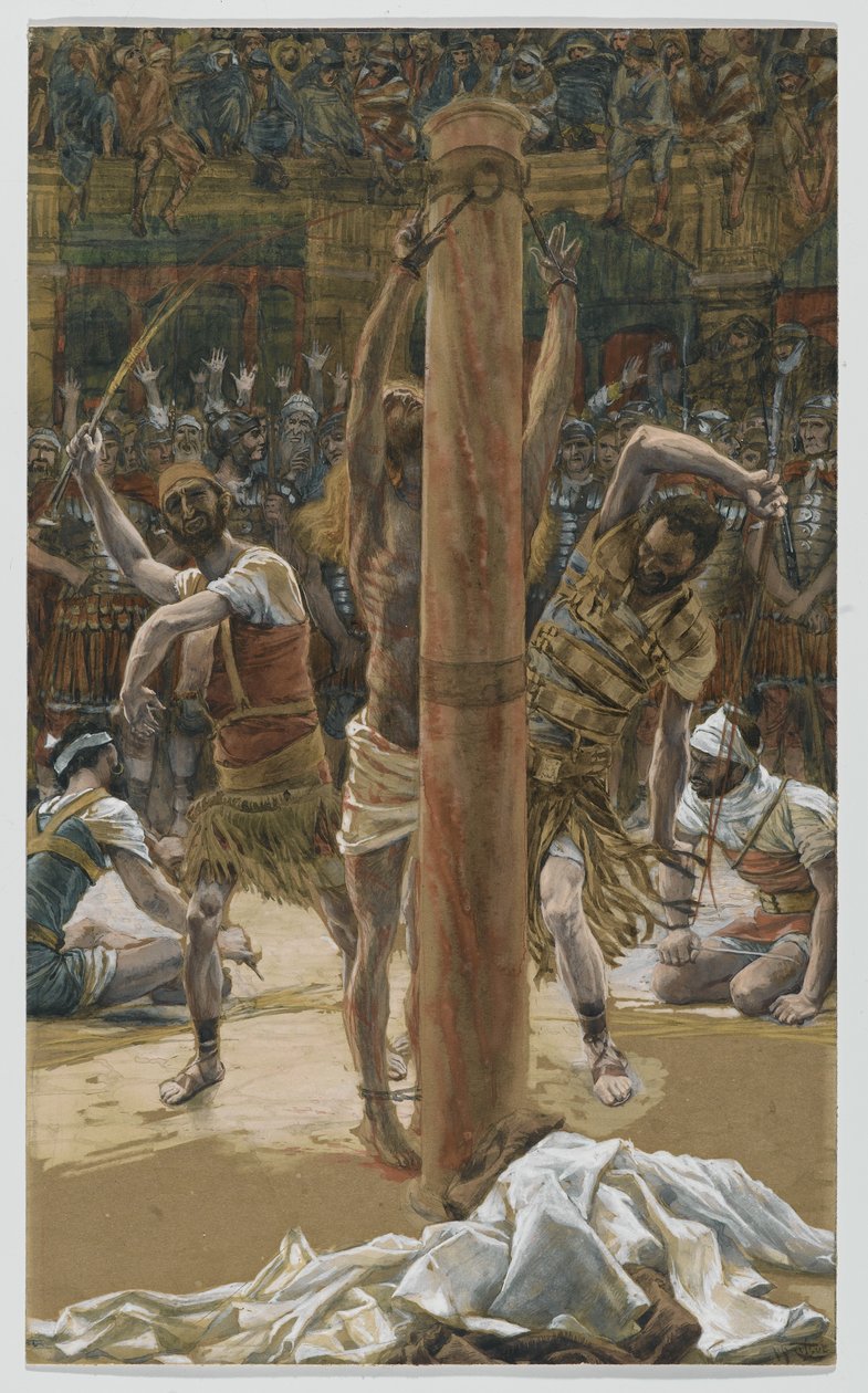 Scourging on the Back, illustration fra The Life of Our Lord Jesu Christ, 1886-94 (wc over grafit på papir) af James Jacques Joseph Tissot