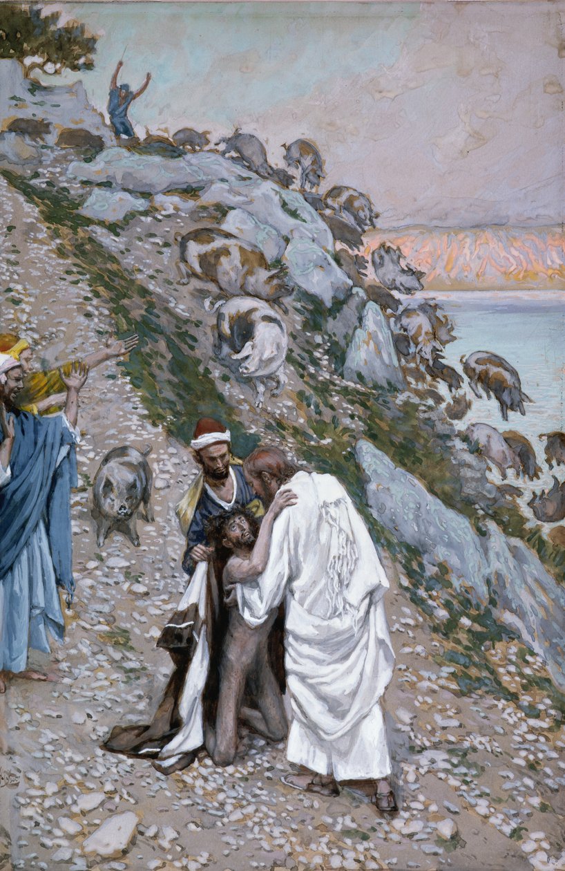 The Swine Driven into the Sea, illustration til The Life of Christ, c.1886-94 (wc & gouache på pap) af James Jacques Joseph Tissot