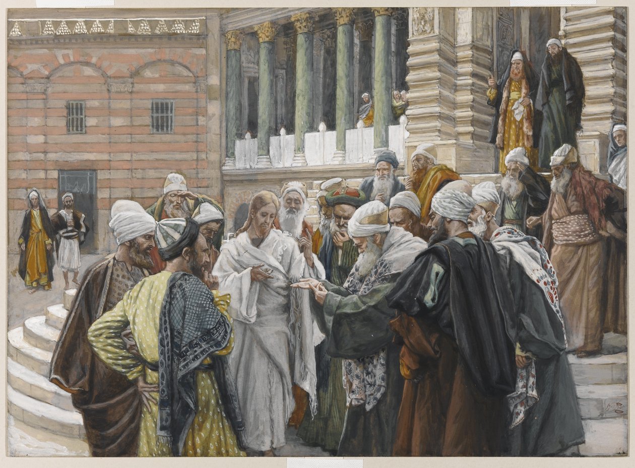 The Tribute Money, illustration fra The Life of Our Lord Jesus Christ, 1886-94 (wc over grafit på papir) af James Jacques Joseph Tissot