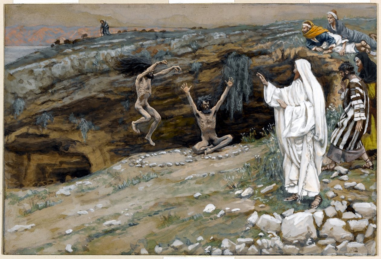 The Two Men Possessed with Unclean Spirits, illustration til The Life of Christ, c.1884-96 (wc & gouache på pap) af James Jacques Joseph Tissot