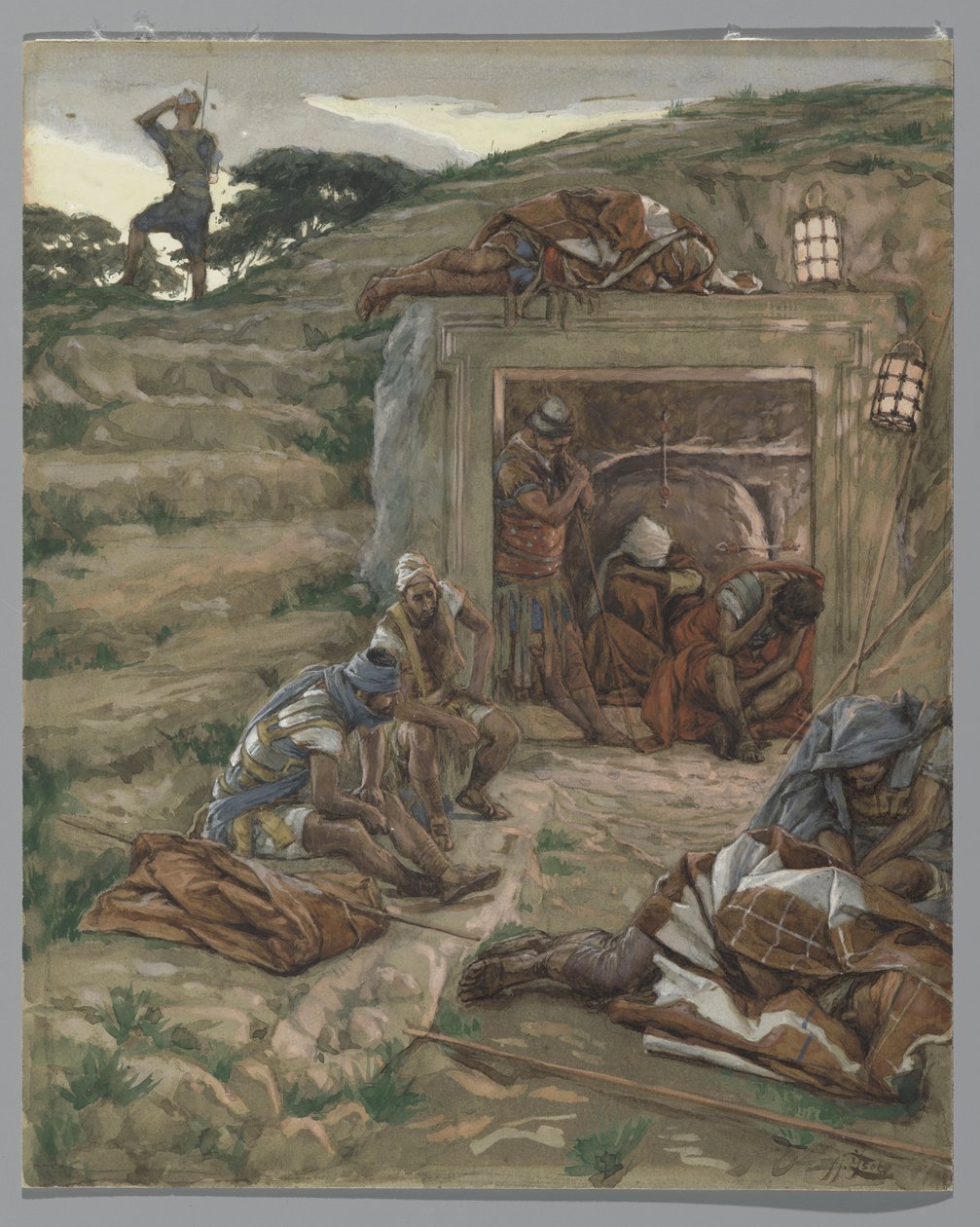 The Watch Over the Tomb, illustration fra The Life of Our Lord Jesu Christ, 1886-94 (wc over grafit på papir) af James Jacques Joseph Tissot