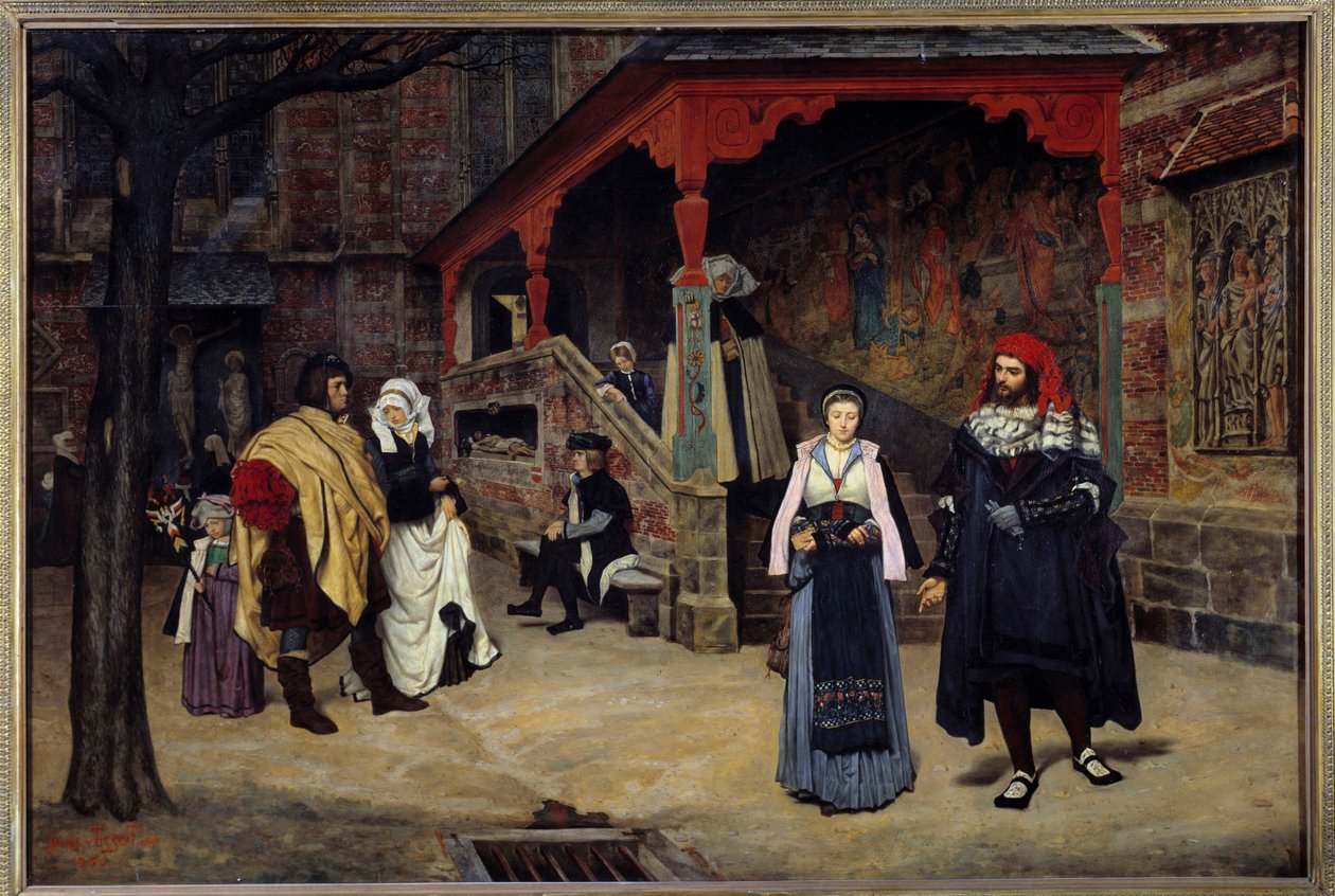 Mødet mellem Faust og Margarita Illustration af "" Faust"" af Johann Wolfgang von Goethe. Maleri af Jacques Joseph (Jacques-Joseph) Tissot dit James Tissot (1836-1902) af James Jacques Joseph Tissot