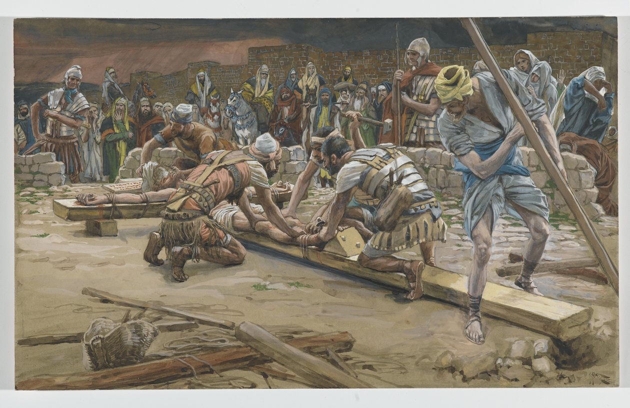 Søm for fødderne, illustration fra Vor Herre Jesu Kristi liv, 1886-94 (wc over grafit på papir) af James Jacques Joseph Tissot