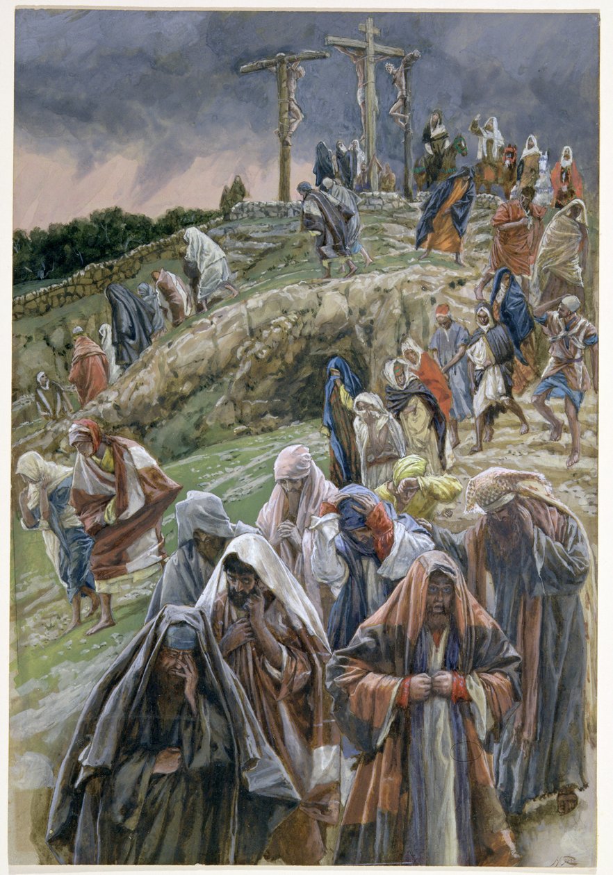 Folket, der så de ting, der blev gjort, slog deres bryster, illustration til The Life of Christ, ca. 1886-96 (gouache på pap) af James Jacques Joseph Tissot