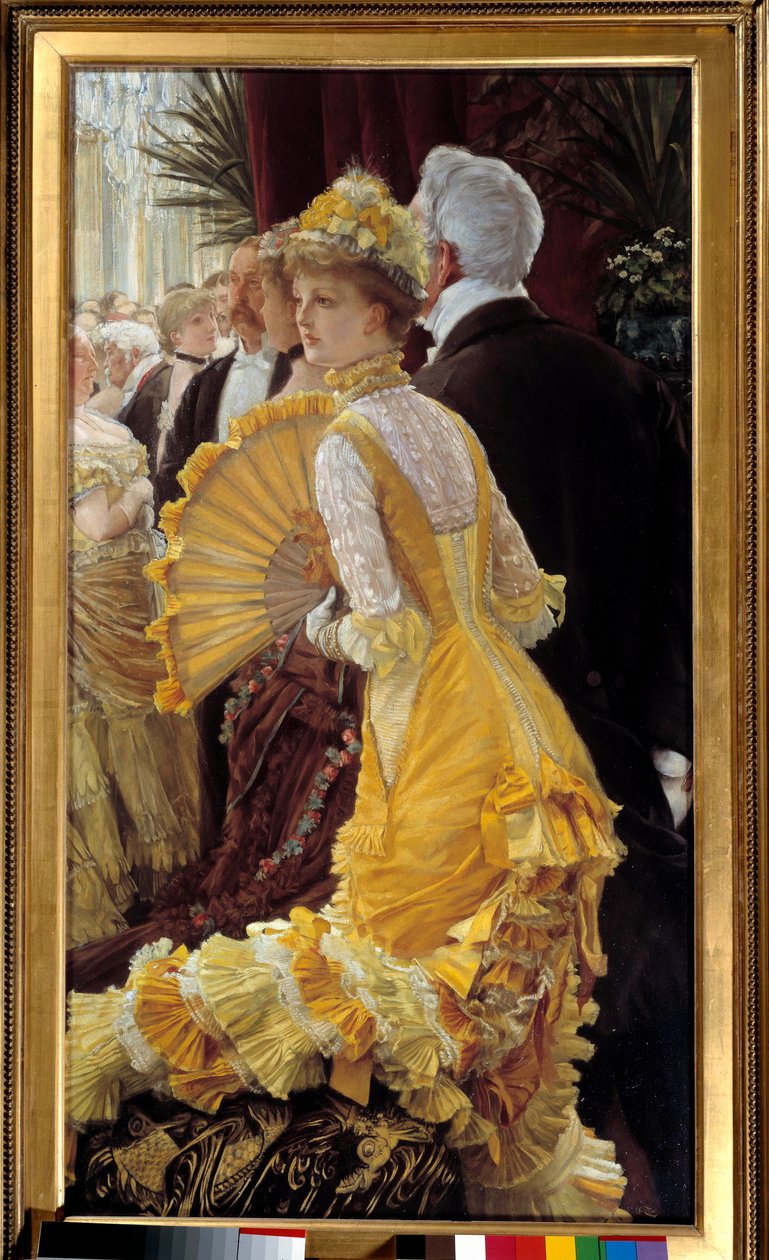 Gul kjole: elegant par under en social aften Maleri af Jacques Joseph (Jacques-Joseph) Tissot dit James Tissot (1836-1902) 1878 Søn. 0,9x0,5 m Paris, musee d