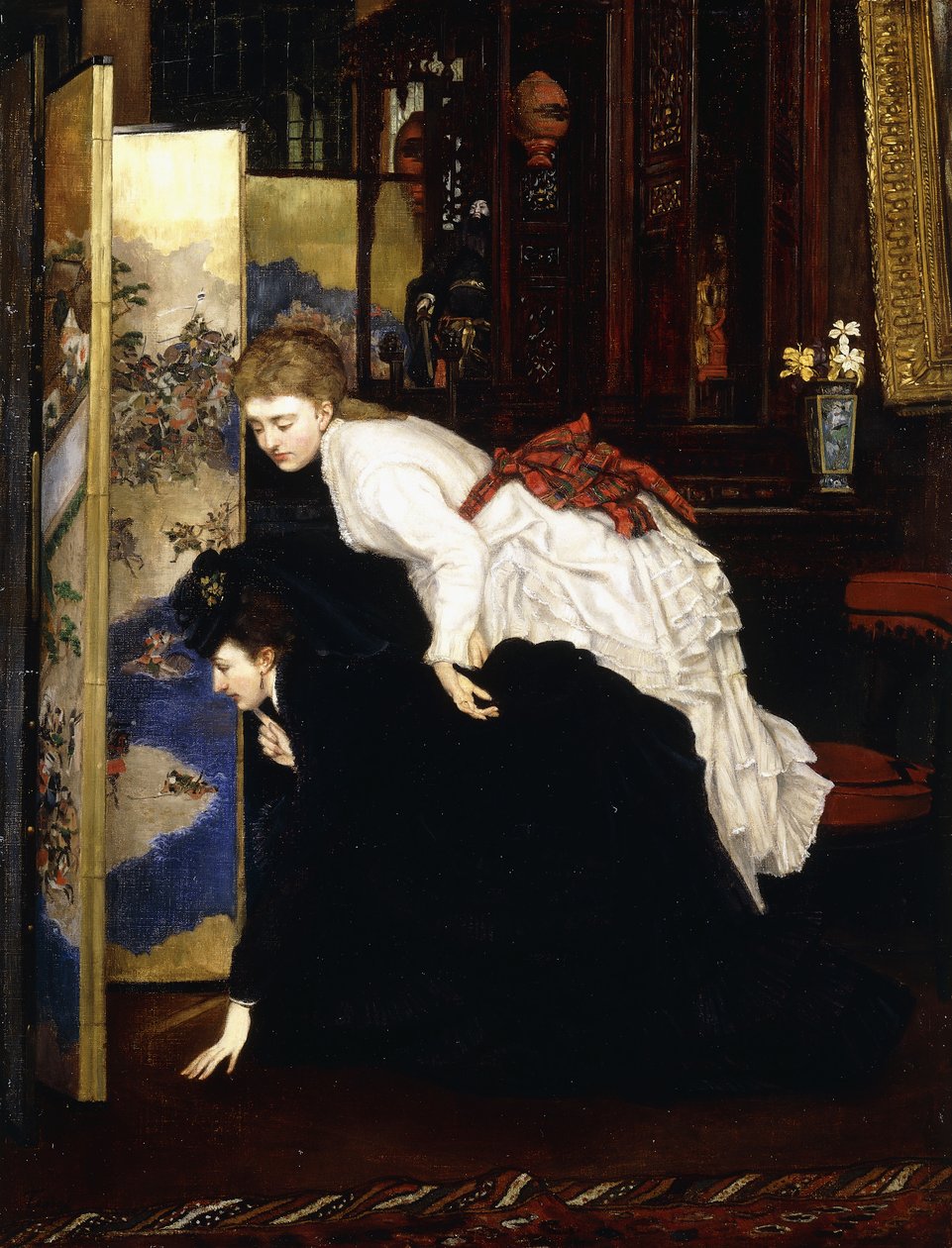 Unge kvinder ser på japanske genstande, ca. 1869-1870 af James Jacques Joseph Tissot