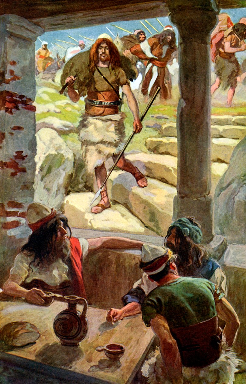 David vender tilbage til Achish af J James Tissot - Bible af James Jacques Joseph after Tissot
