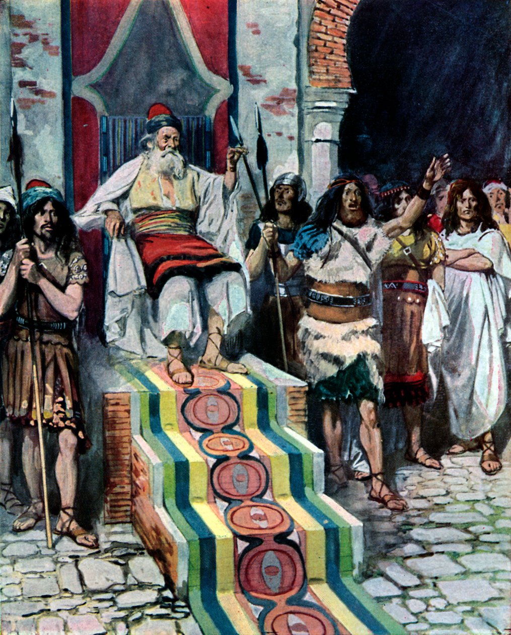 David ser budbringeren ankomme, ved Tissot -Bibelen af James Jacques Joseph after Tissot