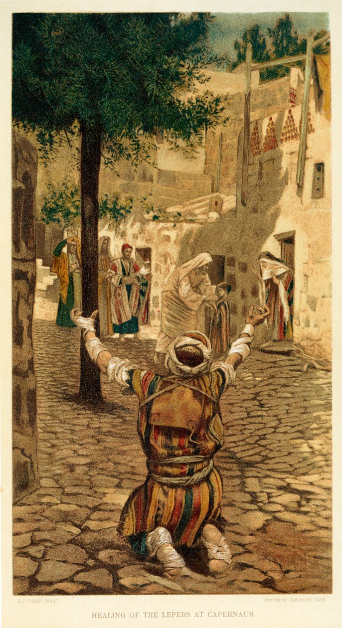 Helbredelse af spedalske i Kapernaum, Sankt Markus - Bibelen af James Jacques Joseph after Tissot