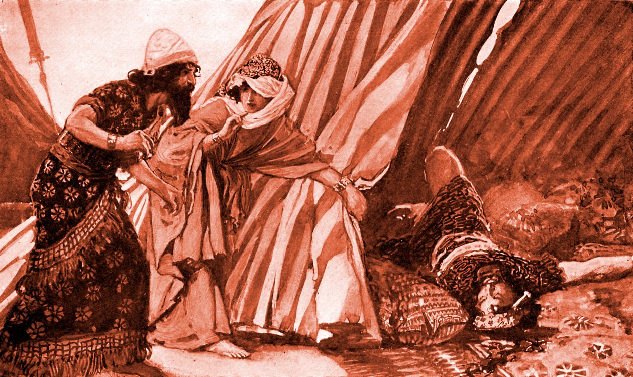 Jael viser Barak Sisera liggende død - Bibelen af James Jacques Joseph after Tissot