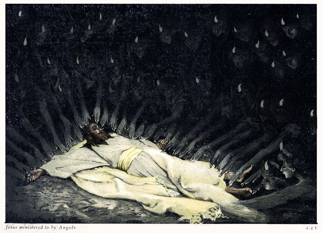 Jesus betjent af engle - Bibelen af James Jacques Joseph after Tissot