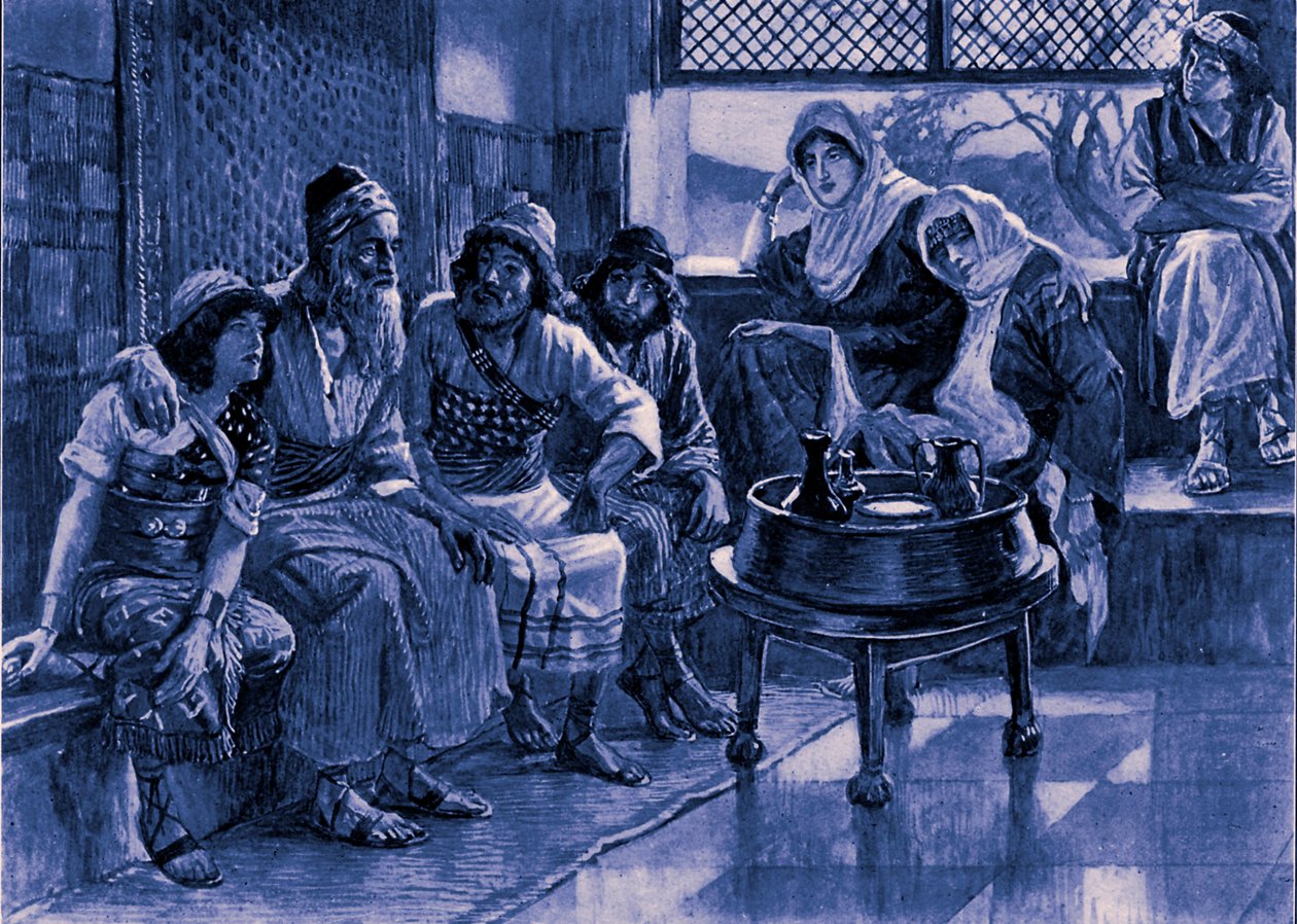 Job og hans familie af J James Tissot - Bibelen af James Jacques Joseph after Tissot